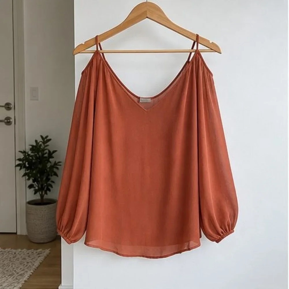 Rust Orange Cold-Shoulder Balloon Sleeve Cami Top